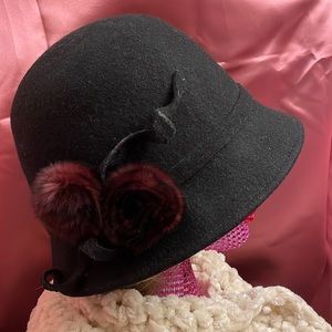 Black wool cloche hat